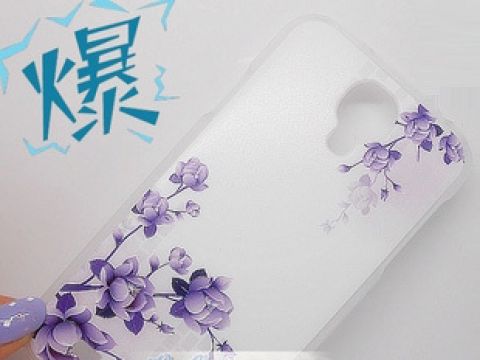 包邮 淡墨浮雕 三星s4手机壳 镶钻 紫色唯美桃花外壳